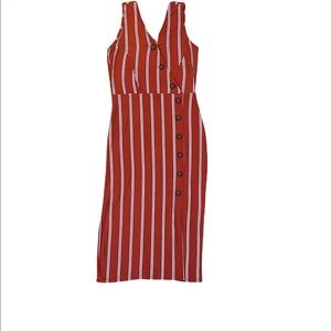 Tight Fitted vertical striped dress with brown buttons